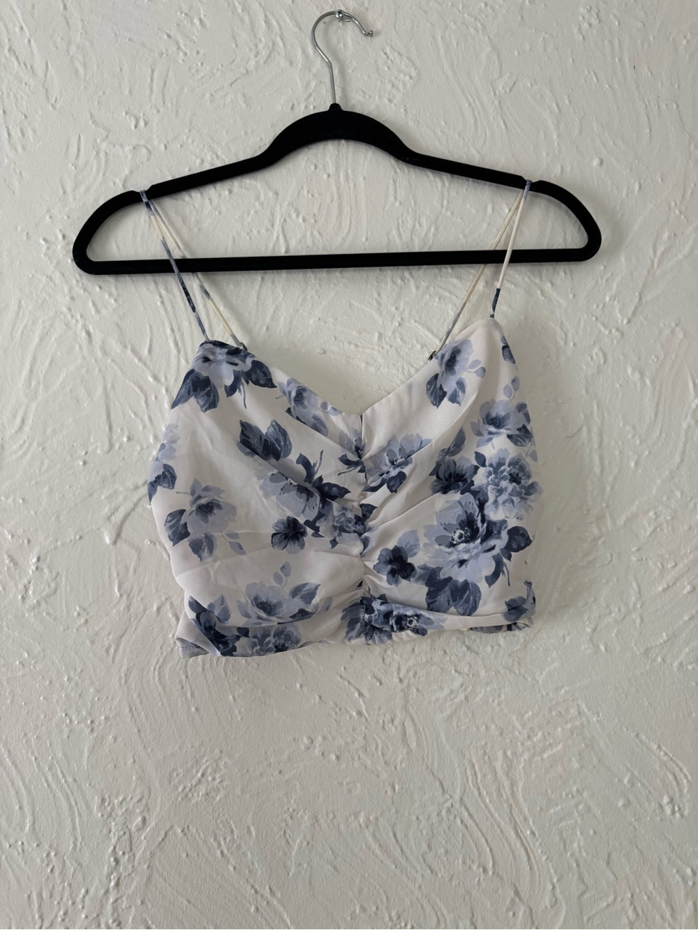 Abercrombie & Fitch White Crop Cami with Blue Floral Print